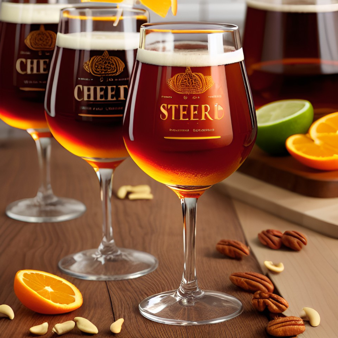 Engraved beer glassses with lime and orange wedges